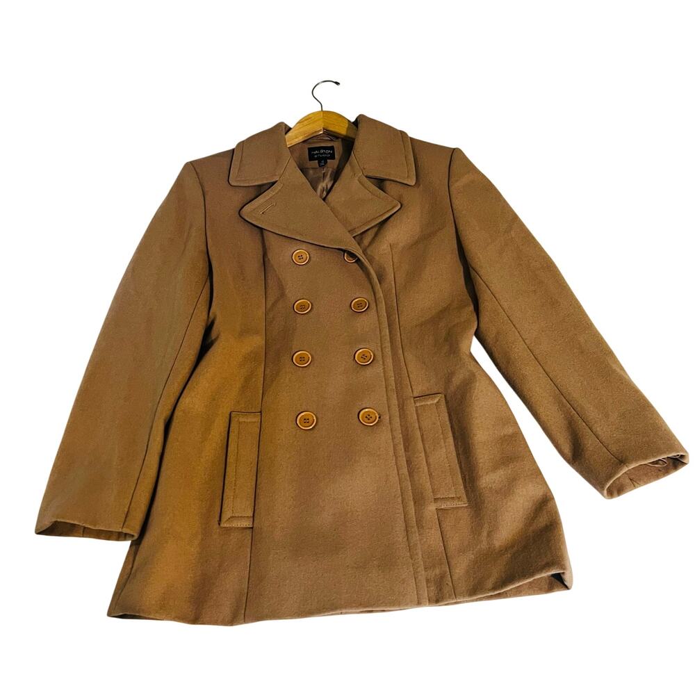 Halston Studio Wool Blend Double Breasted Jacket Size 10 Brown - Picture 8 of 8